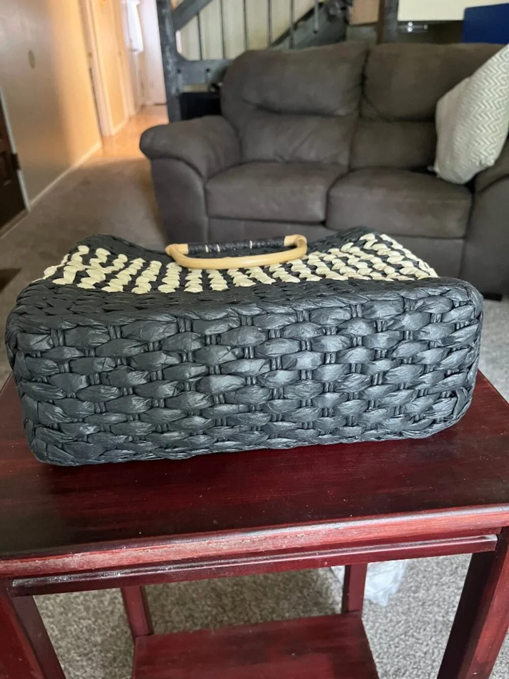 NWT- Miztique Mia Straw Satchel Black & Beige